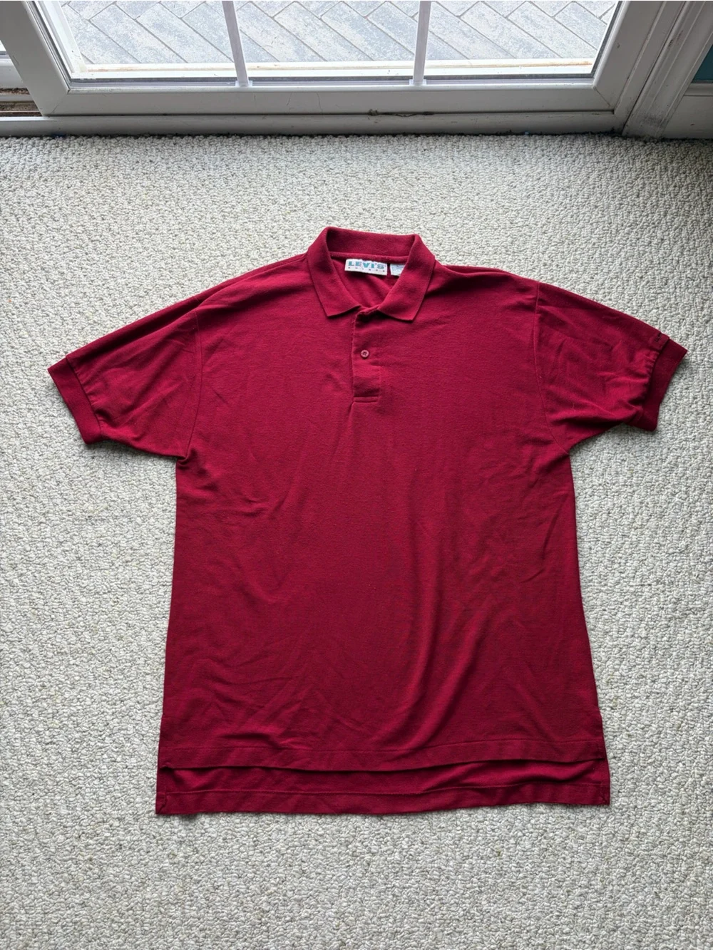 80s Vintage Levi's Men's Cranberry Red Polo Shirt. Size Large.